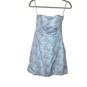 Vineyard Vines Strapless Dress Blue Seaside Tiger Lily Print Knee Length size 4